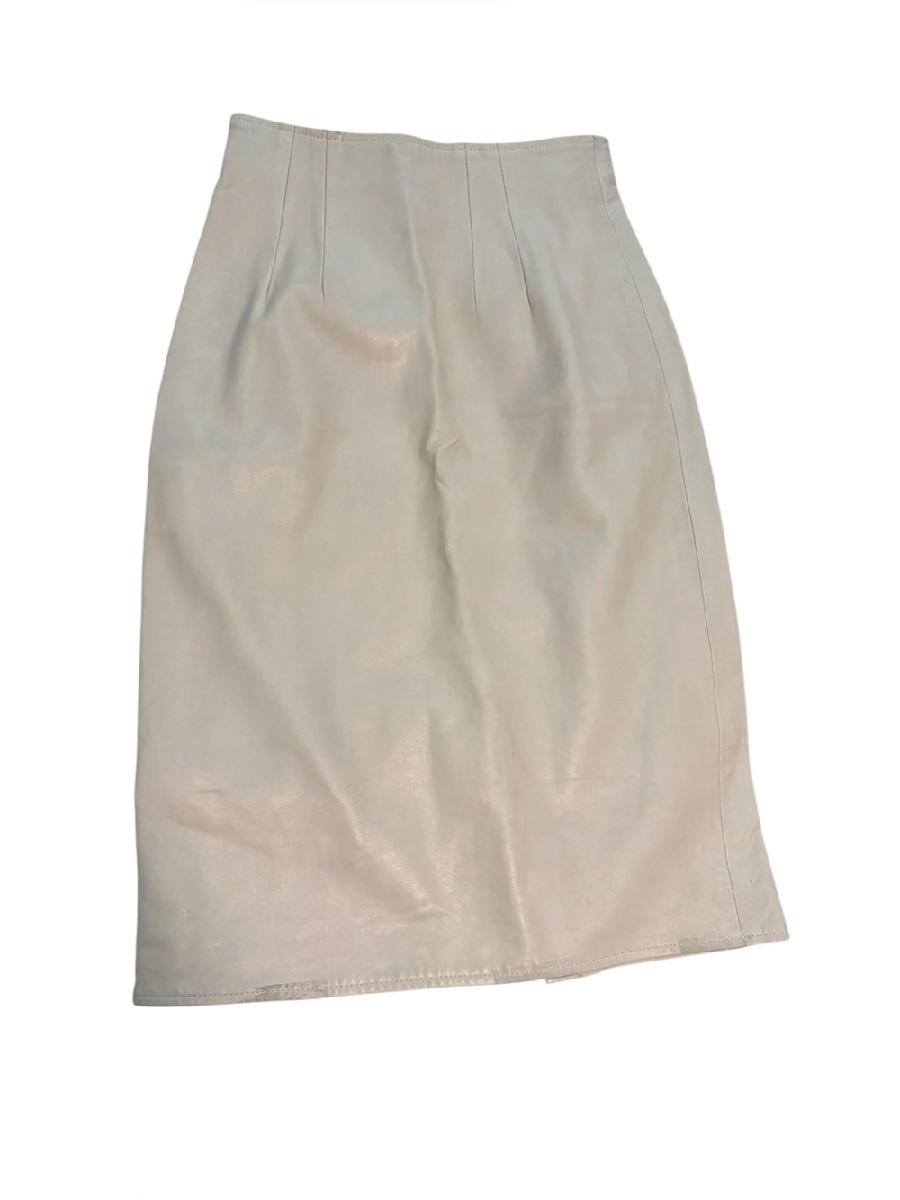 Vintage 80s Erez Real Leather Cream Knee Length Skirt Genuine High Waist